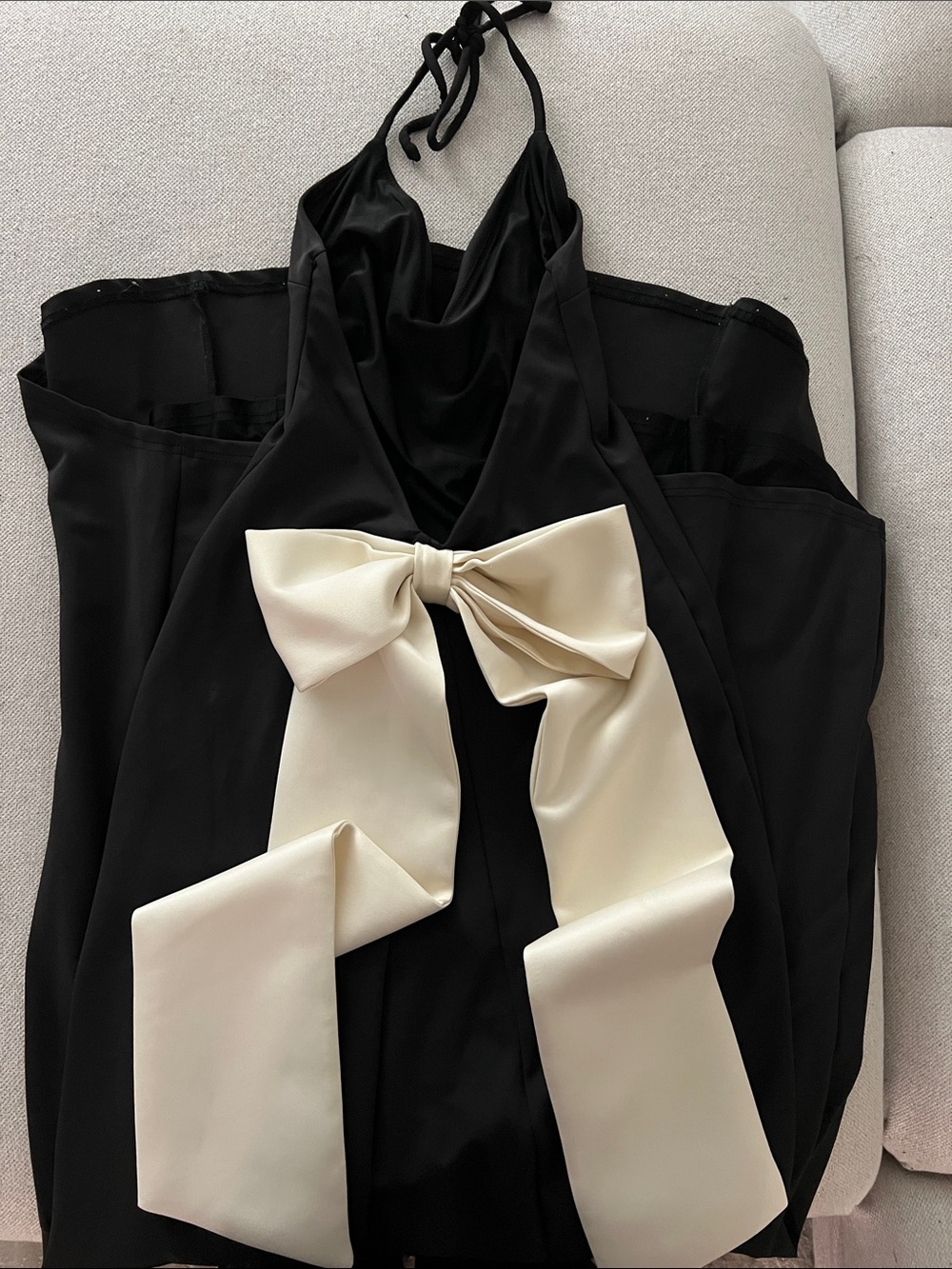 White Fox Boutique Black Maxi Dress with Ivory Bow